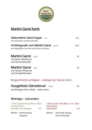 Gansl-Menü Gasthof Martin Windbichler, © Gasthof Martin Windbichler