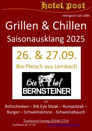 Plakat Grillen & Chillen, © Hotel Post Hönigwirt